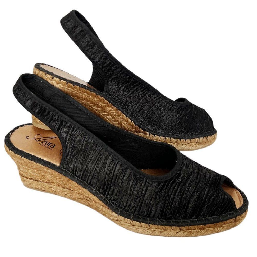 Azura by Spring Step Jeanette Espadrille Wedge Sandal in Black  EU 42/10.5-11M